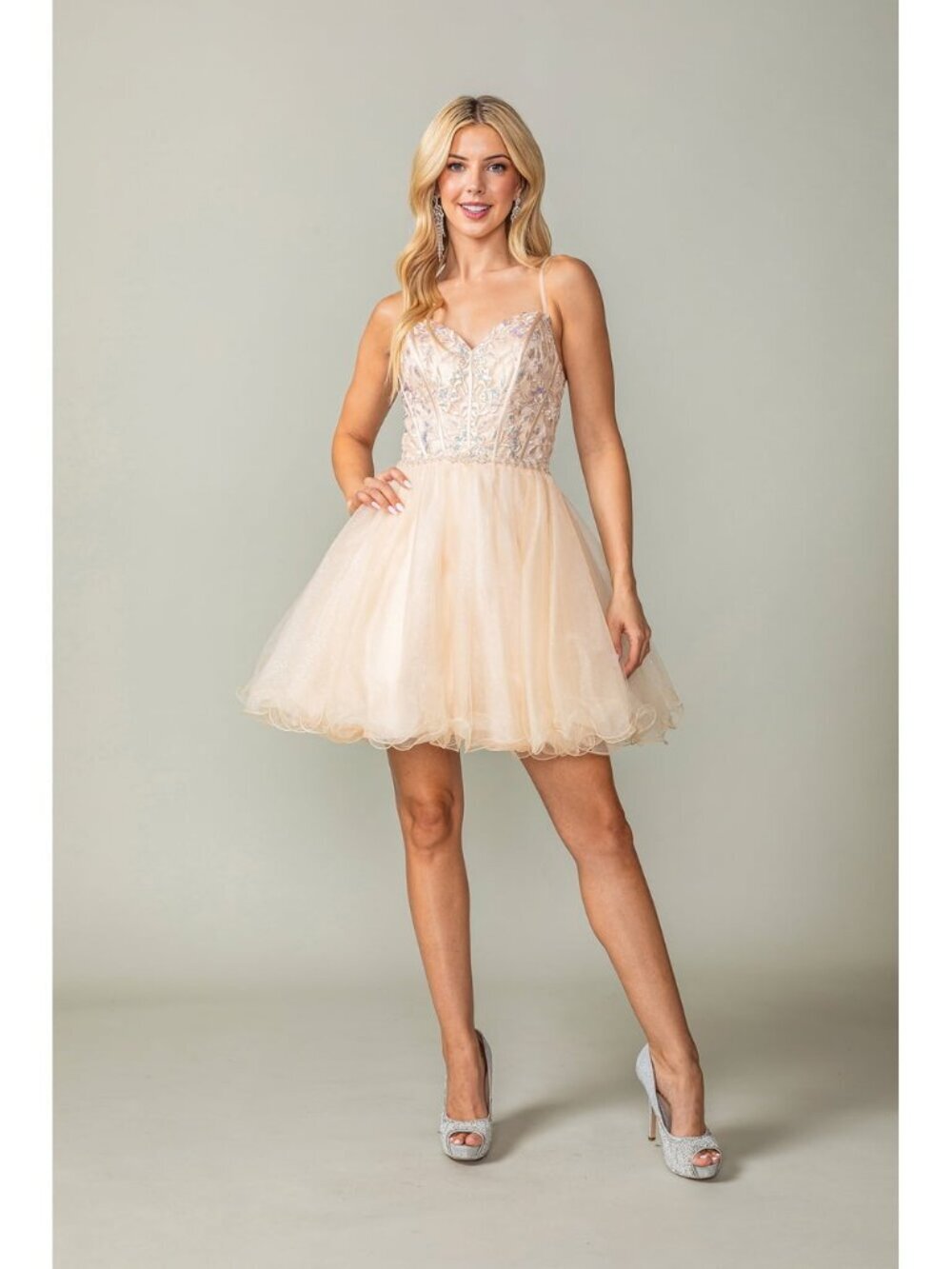 NEW CHAMPAGNE Evening Gown Floor Length Formal Elegant Stunning 3352